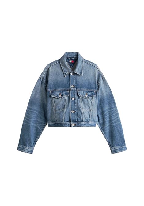 Giacca crop Tommy Girl oversize in denim con logo Tommy Hilfiger | DW0DW214331A4